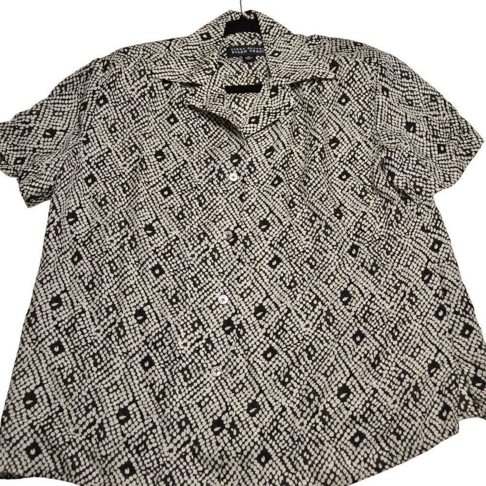 Vintage Linda Allard Ellen Tracy Silk Work Pant Set 14 Black Cream Geometric New - Picture 2 of 10